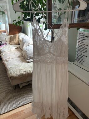 Free People Adele Women's White Lace Trim Slip Dress